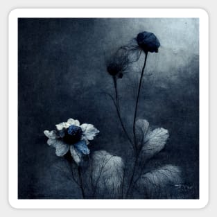 Lonely Withered Flowers in Shades of Dark Blue and Grey Sticker